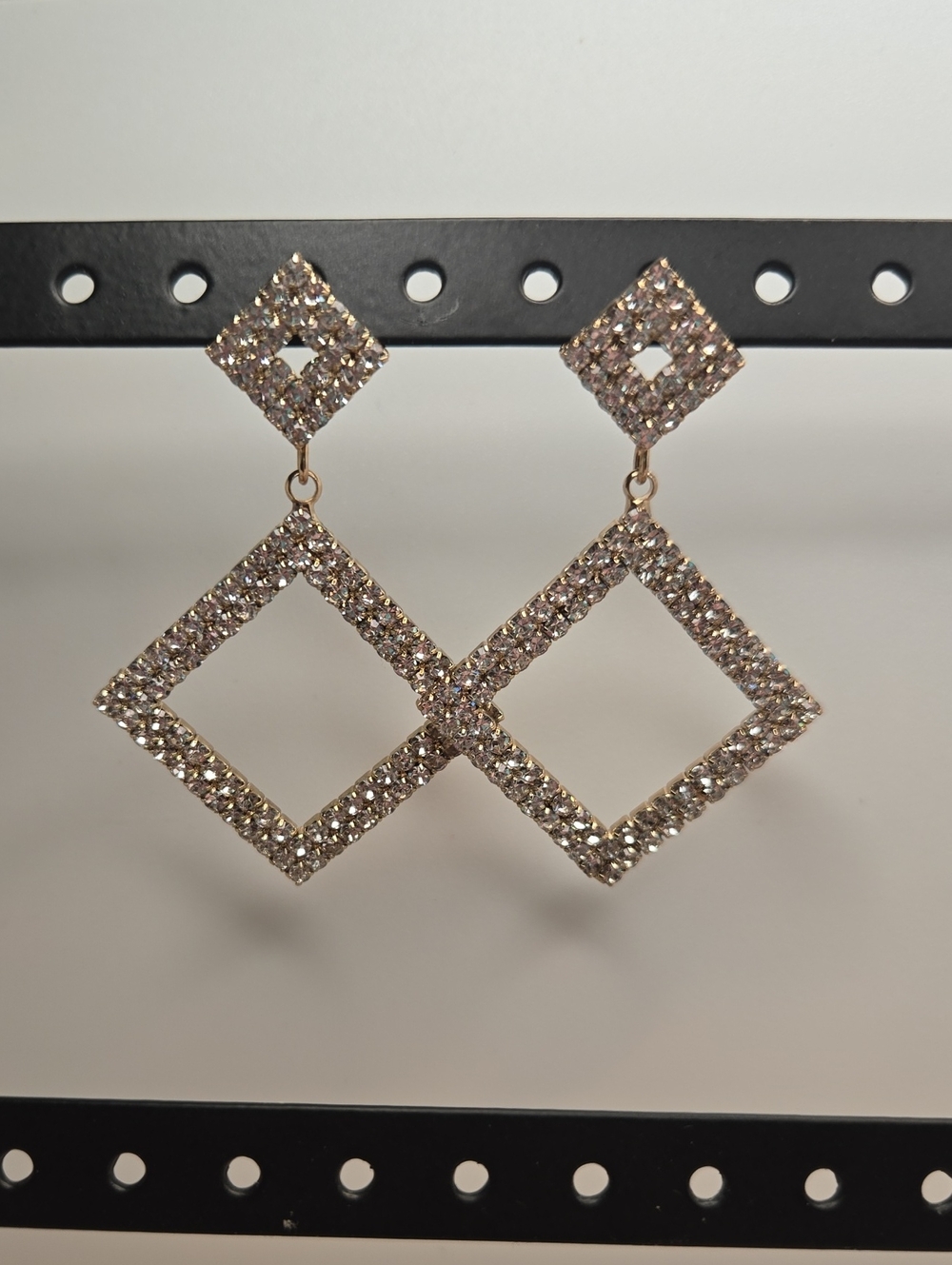 Sparkling Gold-tone Crystal Double Diamond Drop Earrings COSTUME JEWELRY